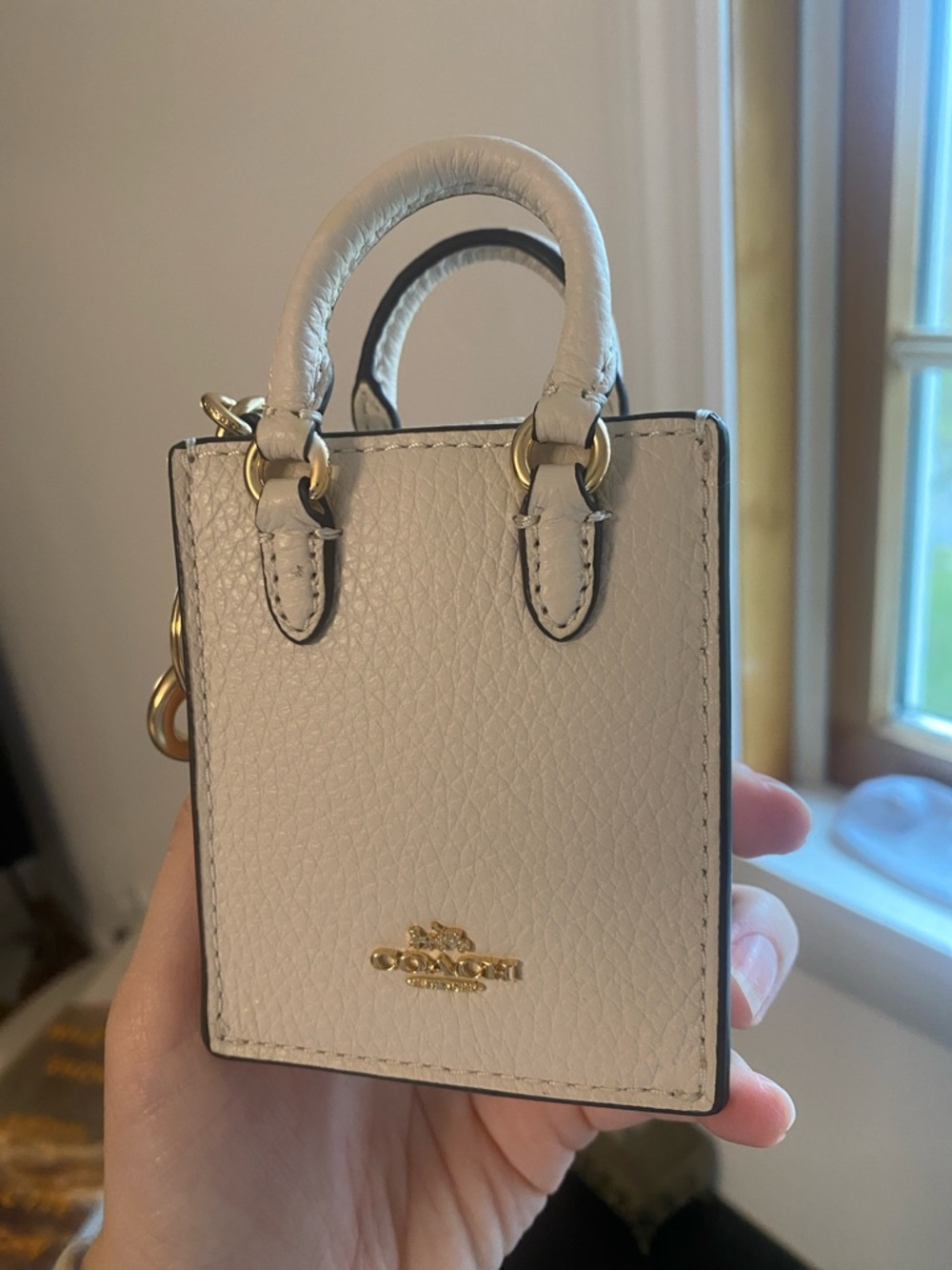 Coach Cream Mini Tote Charm with Gold Hardware